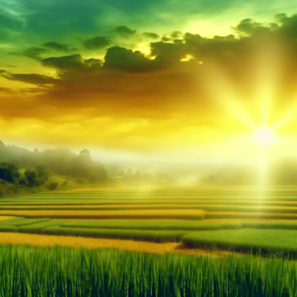 Zonsopgang boven een akker met gezonde gewassen