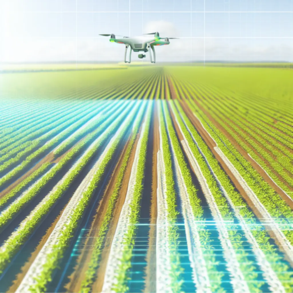 Drone die boven een akker vliegt voor precisielandbouw